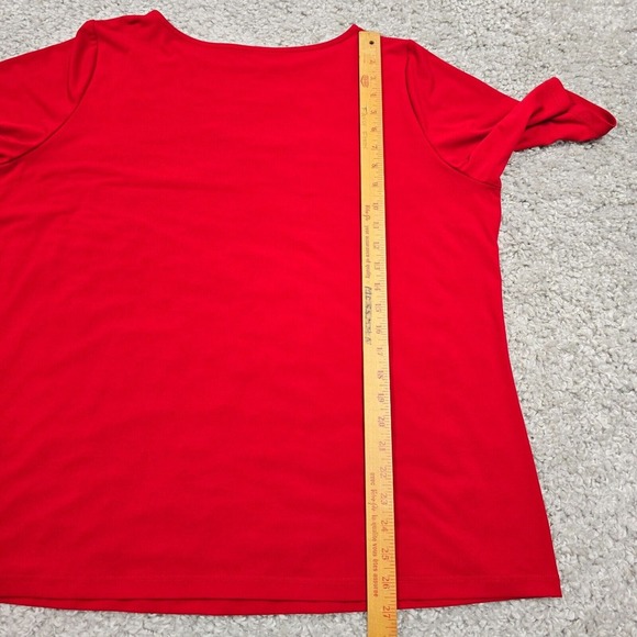 Susan Graver Top Women 1X Red Liquid‎ Knit Short Sleeve Mature Stretch Career - Picture 8 of 9